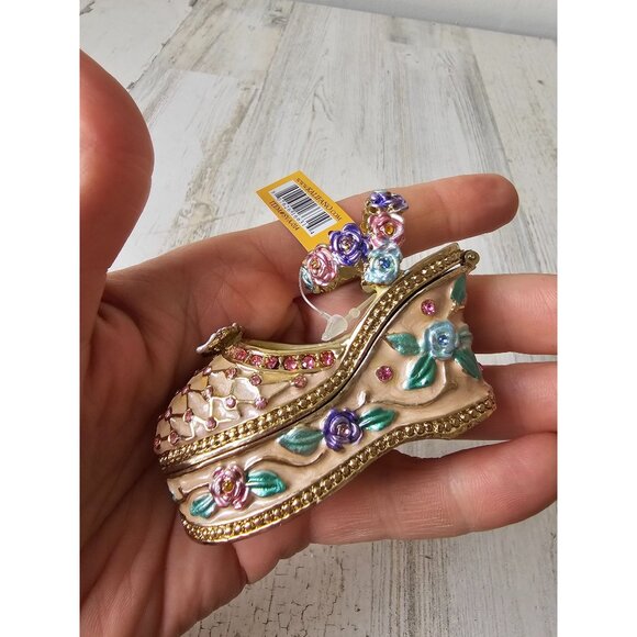Kalifano shoe stiletto roses trinket box jewelry rhinestone jeweled flowers mini - Picture 5 of 8